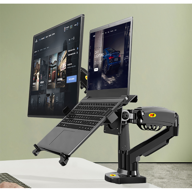 Desktop NB F160 + FP-2 Gas Spring Dual Arm for 17"-27" Monitor Holder + 10"-17" Laptop Sup