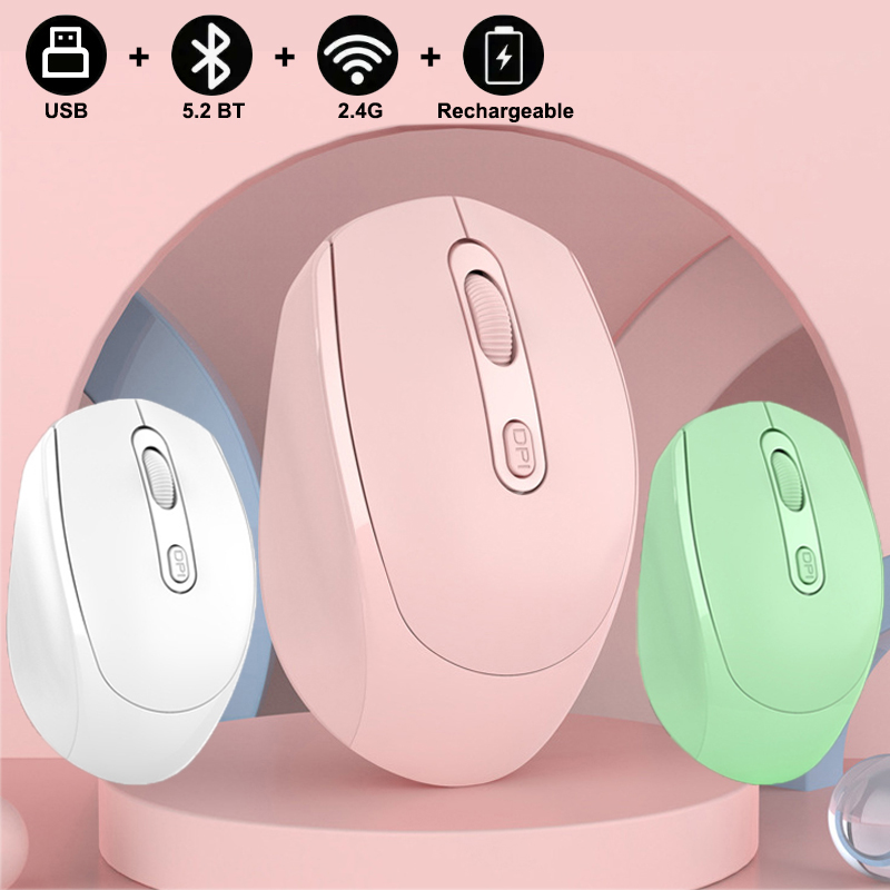 Rechargeable Bluetooth-compatible Wireless Mouse 2.4G Optical Mice with USB RGB 1600DPI Mo