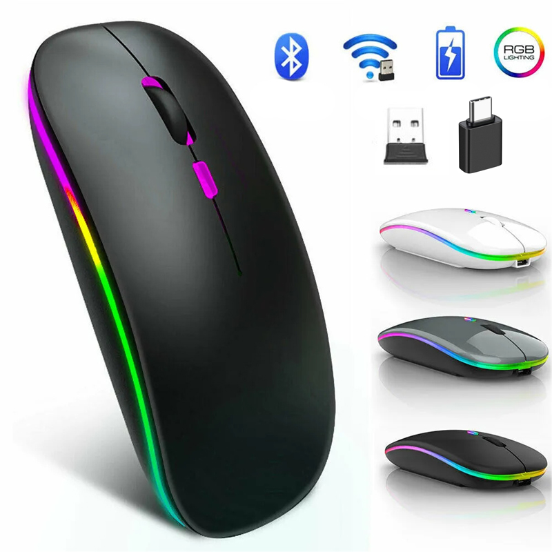 Wireless Mouse Bluetooth--compatible RGB Rechargeable Mouses Wireless Computer Silent Mice