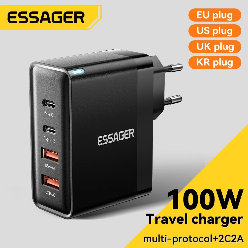 Essager 100W GaN USB Type C Caricabatterie PD QC Quick Charge 4.0 3.0 Type C Ricarica Rapi