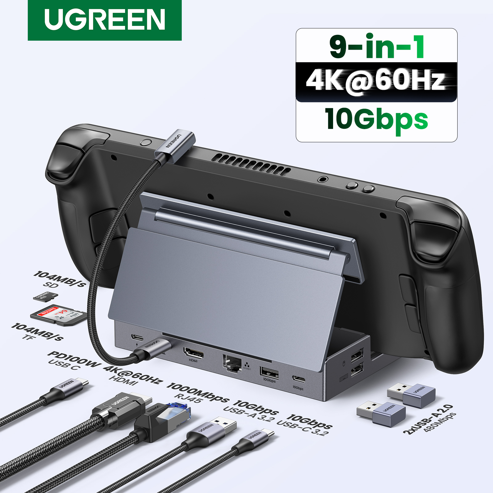 UGREEN Steam Deck Dock 6/9Ports USB C Gaming HUB Foldable Stand 4K HDM