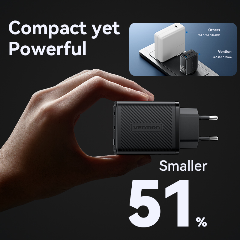 Vention 65W GaN Charger Quick Charge 4.0 3.0 Type C PD USB Charger for — photo 3