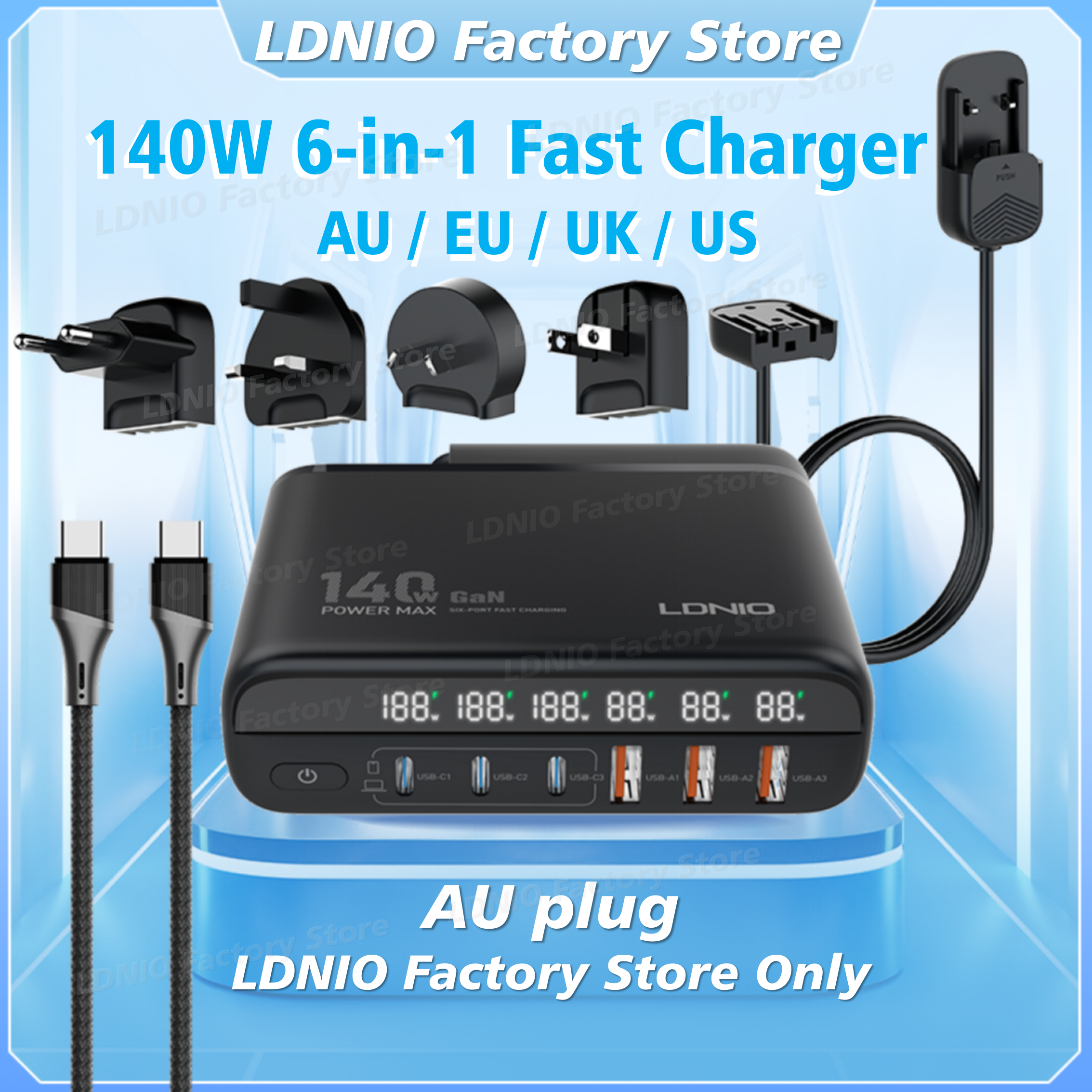 140W GaN USB C Charger PD 100W 65W AU US UK EU Power PPS Type-C Fast C