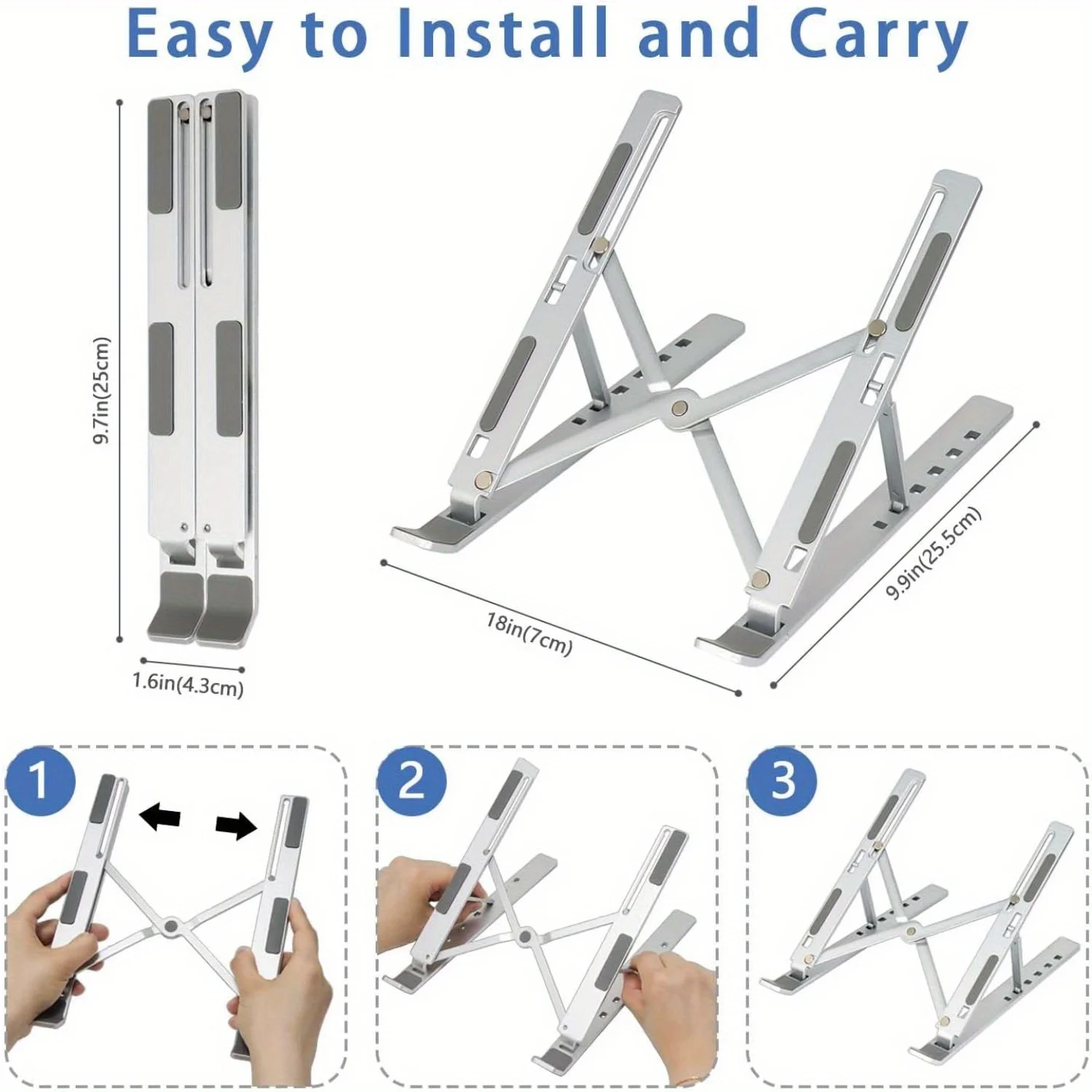 Adjustable Aluminum Laptop Stand - 6-Level Height, Foldable & Portable — photo 2