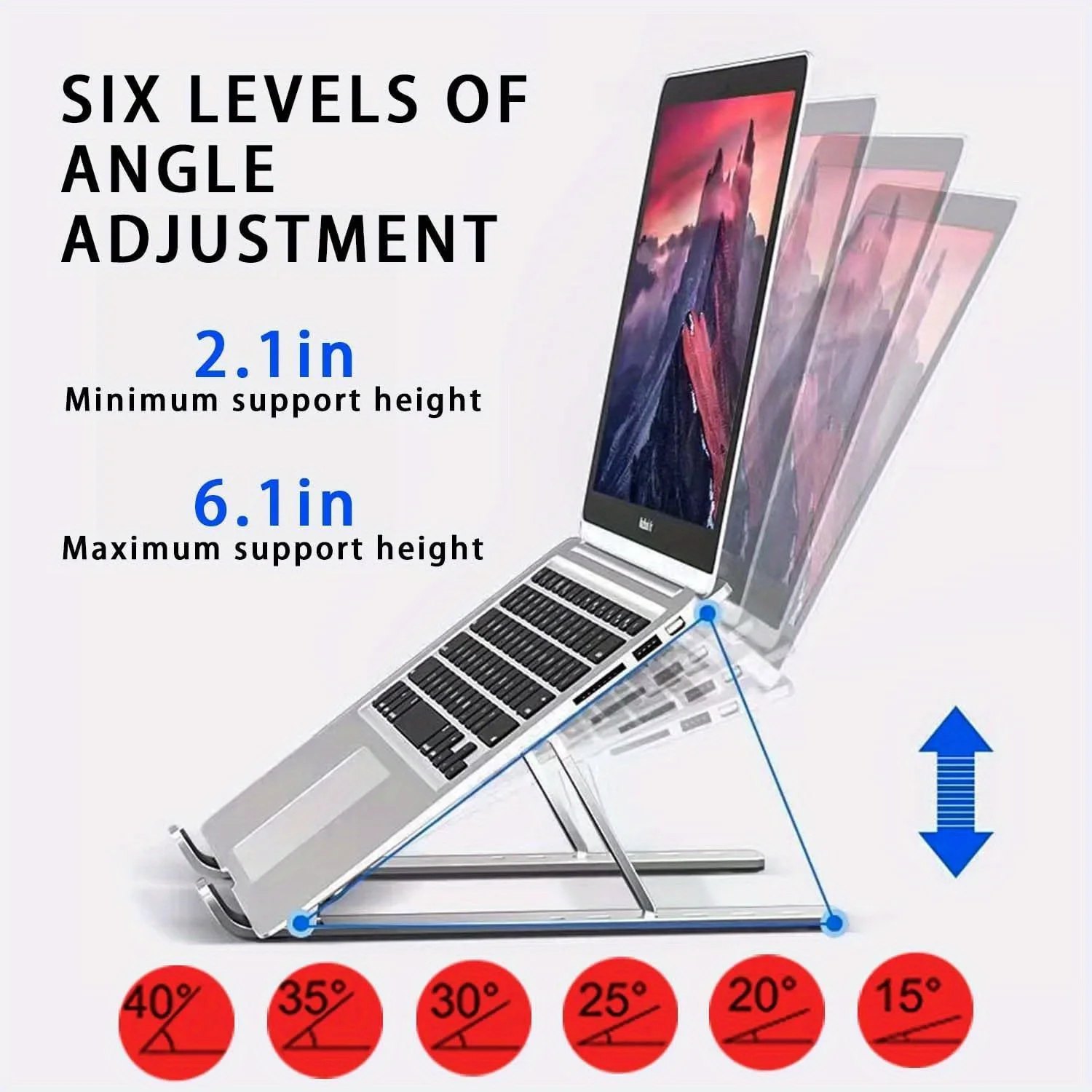 Adjustable Aluminum Laptop Stand - 6-Level Height, Foldable & Portable — photo 3