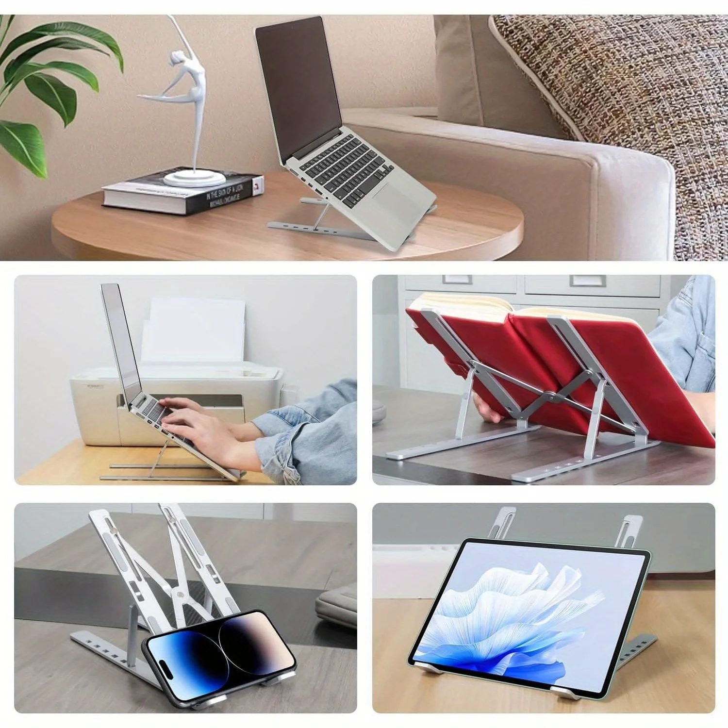 Adjustable Aluminum Laptop Stand - 6-Level Height, Foldable & Portable — photo 6