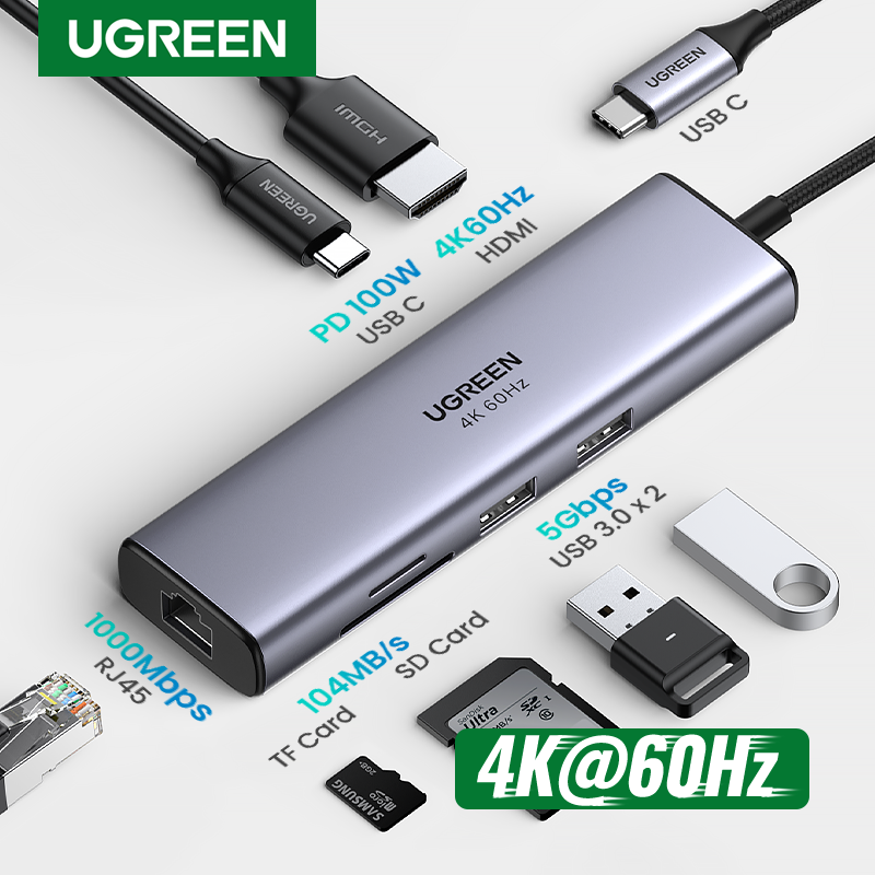 UGREEN USB C HUB 4K60Hz 7-in-1 Type C to HDMI PD100W SD&TF RJ45 USB3.0