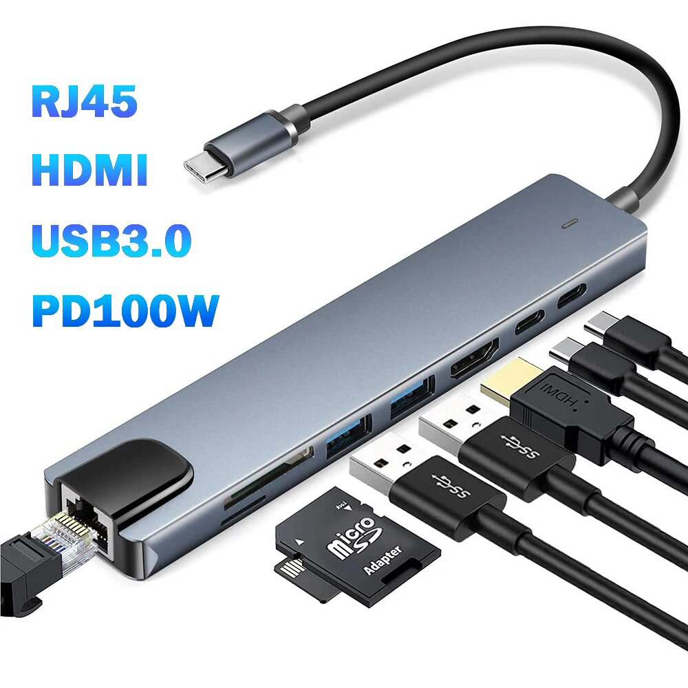 USB 3.0 Type C HUB USB C Docking Station to HDMI 4K 30HZ Type C to RJ45 100Mbps Ethernet A