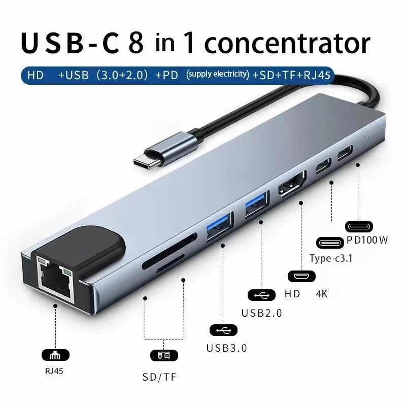 Usb 8In1 7in2 7in1 3in1 11in 1 Type C  To 4k HdTV Hub Adapter Sd Tf Rj45 Card Reader Pd Fa