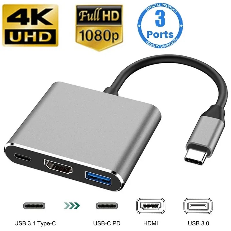 USB C HUB 3in1 Type C 3.0 to HDMI-compatible Docking Station PD Fast C — photo 2