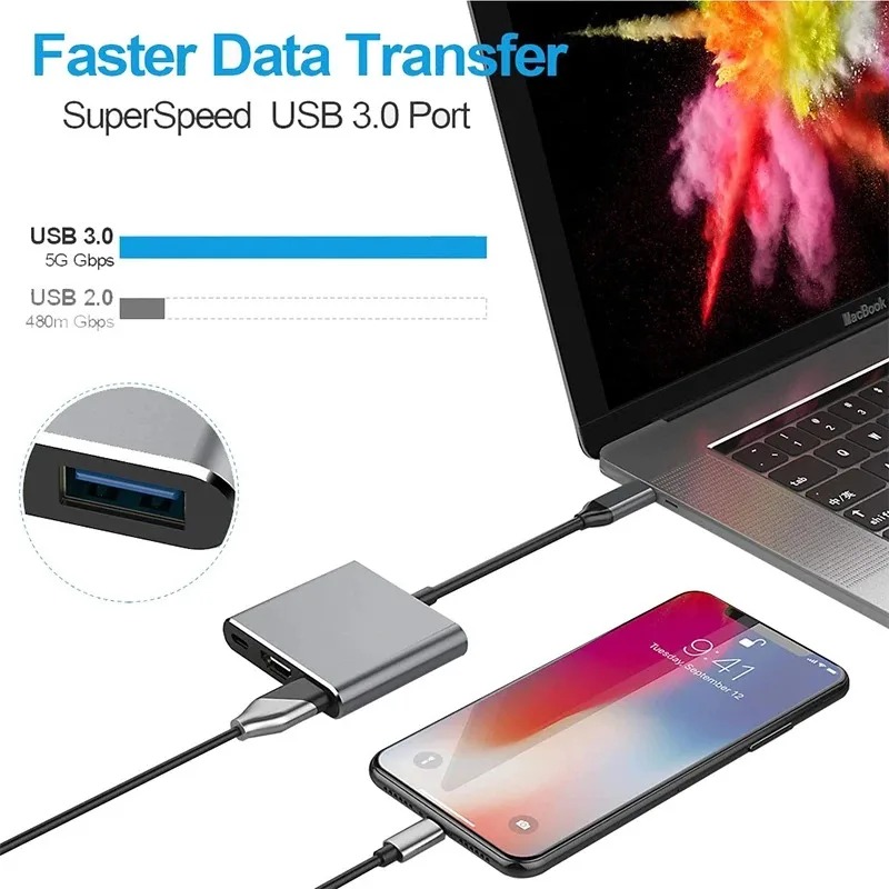 USB C HUB 3in1 Type C 3.0 to HDMI-compatible Docking Station PD Fast C — photo 5