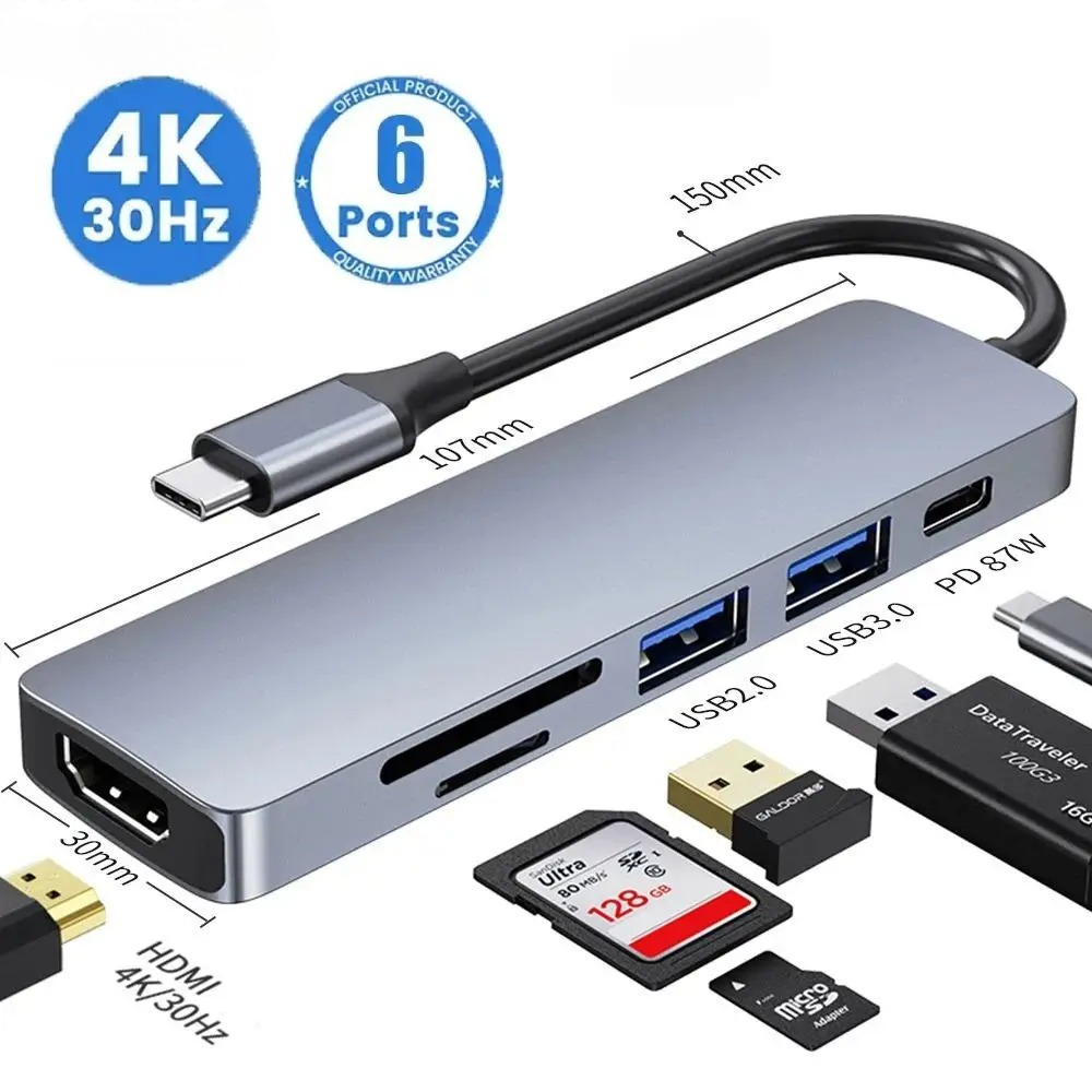 USB C Hub Type C 3.0 Adapter to 4K HDMI SD TF Card PD Fast Charge Splitter Docking Station