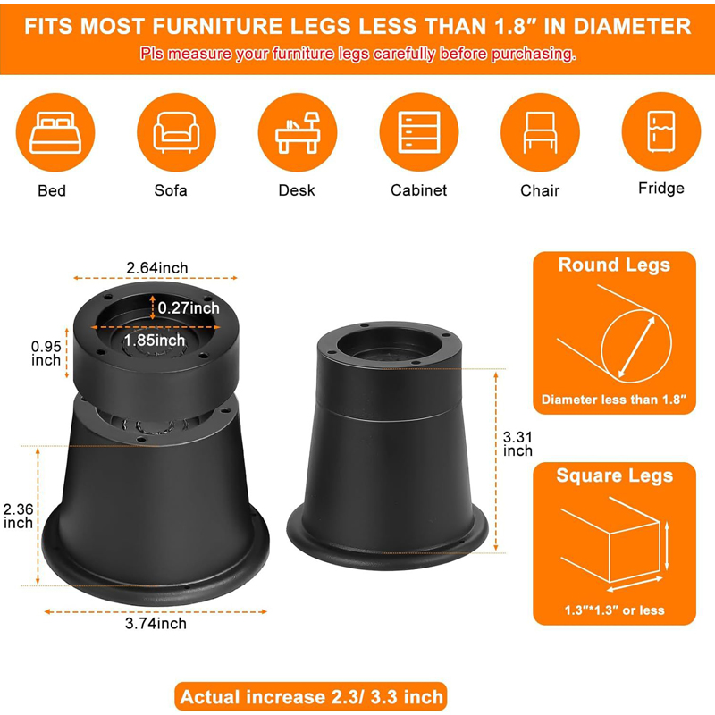 4Pcs Heavy Duty Furniture Riser Round Rubber Sofa Riser Supports Up to — photo 2