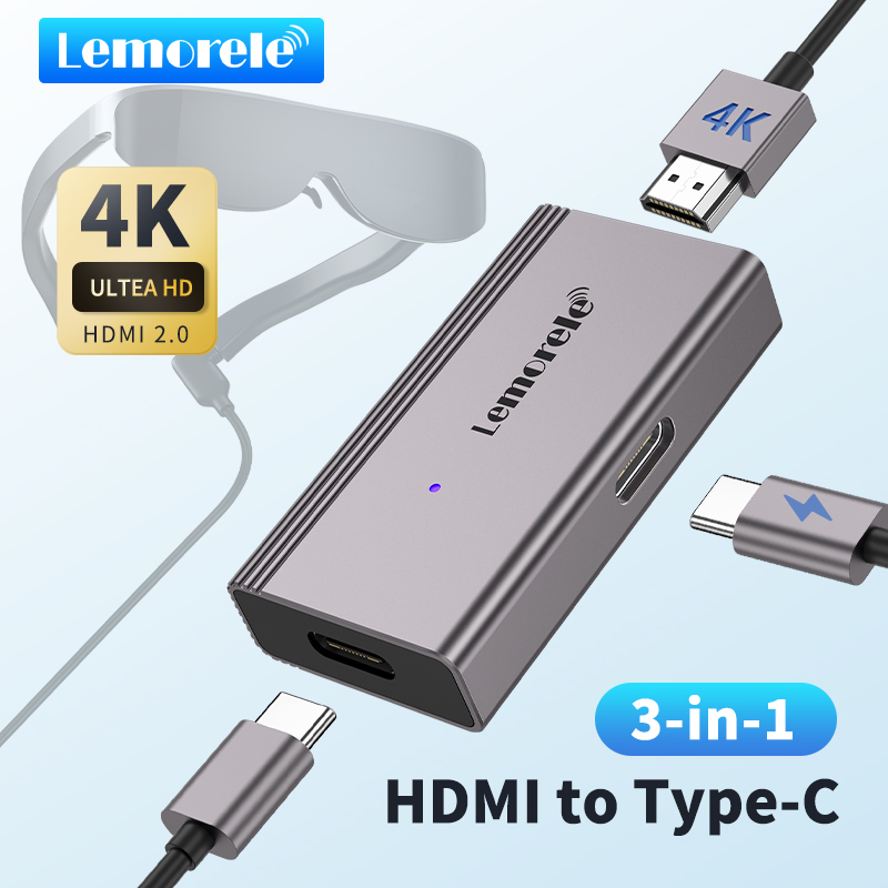 Lemorele 4K AR Glasses Adapter HDMI to Type-C AR Glasses Charging Conv