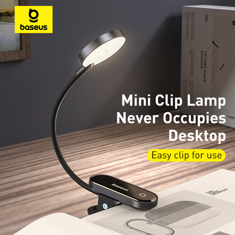 Baseus Portable Desk Lamp LED Mini Clip USB Rechargeable Table Lamp St