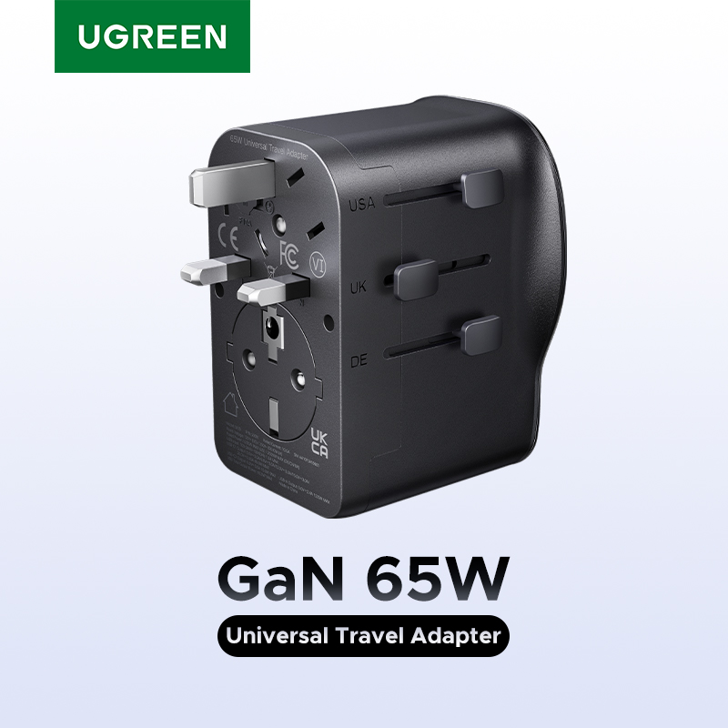 UGREEN 65W Universal Travel Adapter 2 USB-C 1 USB-A AC Socket GaN Char