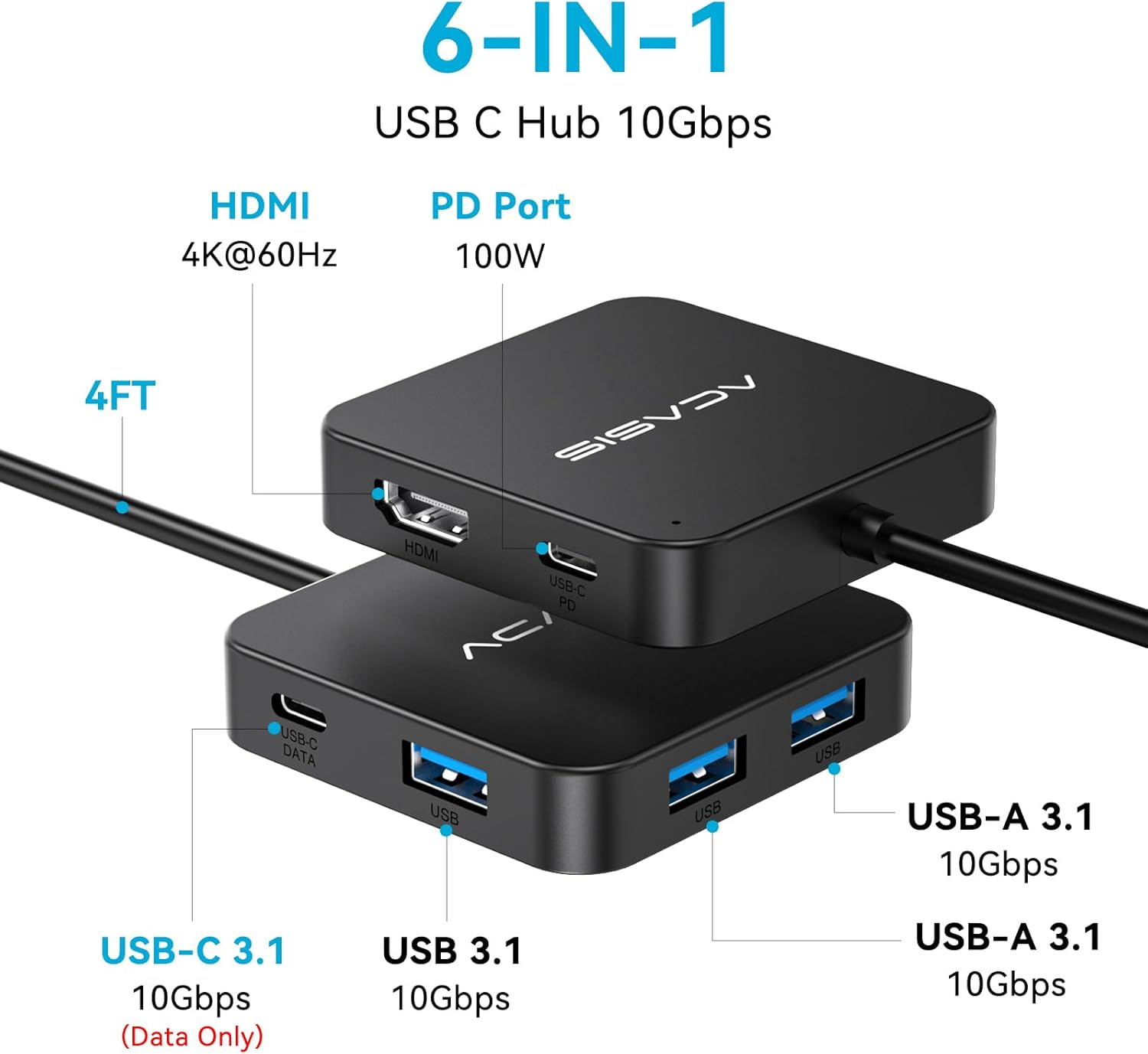 ACASIS USB C Hub 6 in 1 10Gbps Multiport Adapter with 4K 60Hz HDMI PD  — photo 2