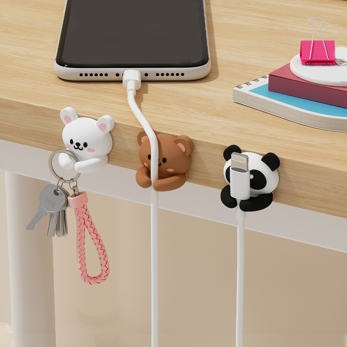 2/3pcs Cute Cartoon Desktop Cable Organizer Managers Self-Adhesive Winder Wire Cord Manage