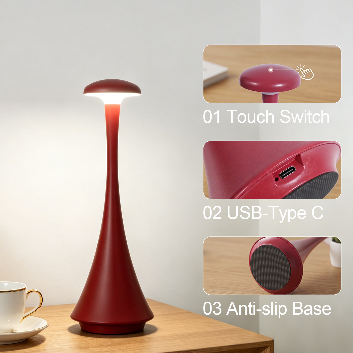 GGbingo Mushroom Table Lamp Rechargeable Wireless Touch Lamp Creative  — photo 4