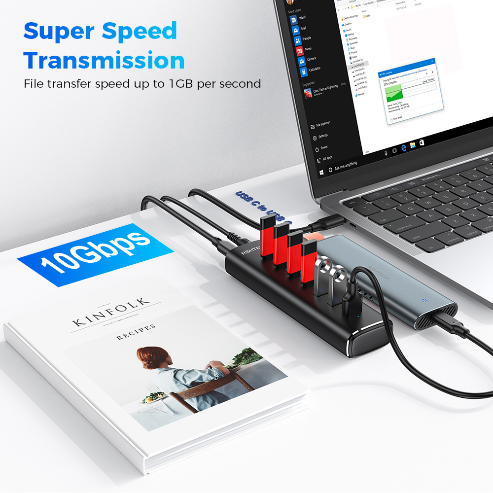 RSHTECH USB 3.2 Hub Splitter 7-IN-1 10Gbps Data Transfer with Individu — photo 3