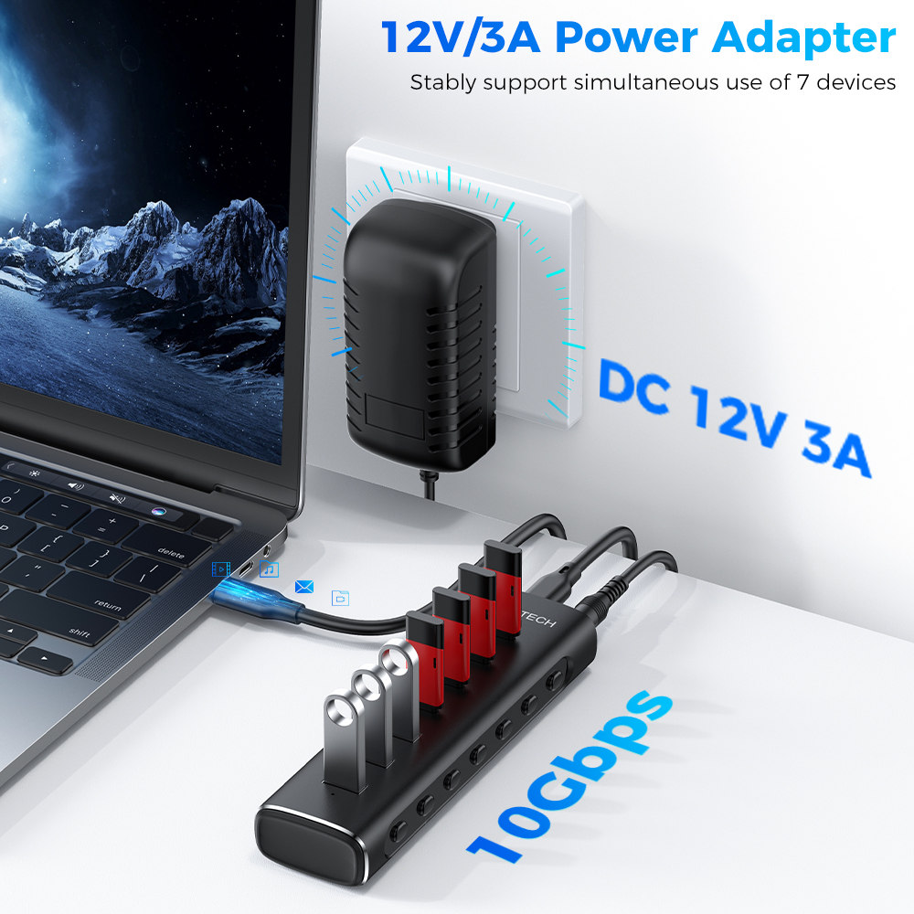 RSHTECH USB 3.2 Hub Splitter 7-IN-1 10Gbps Data Transfer with Individu — photo 4