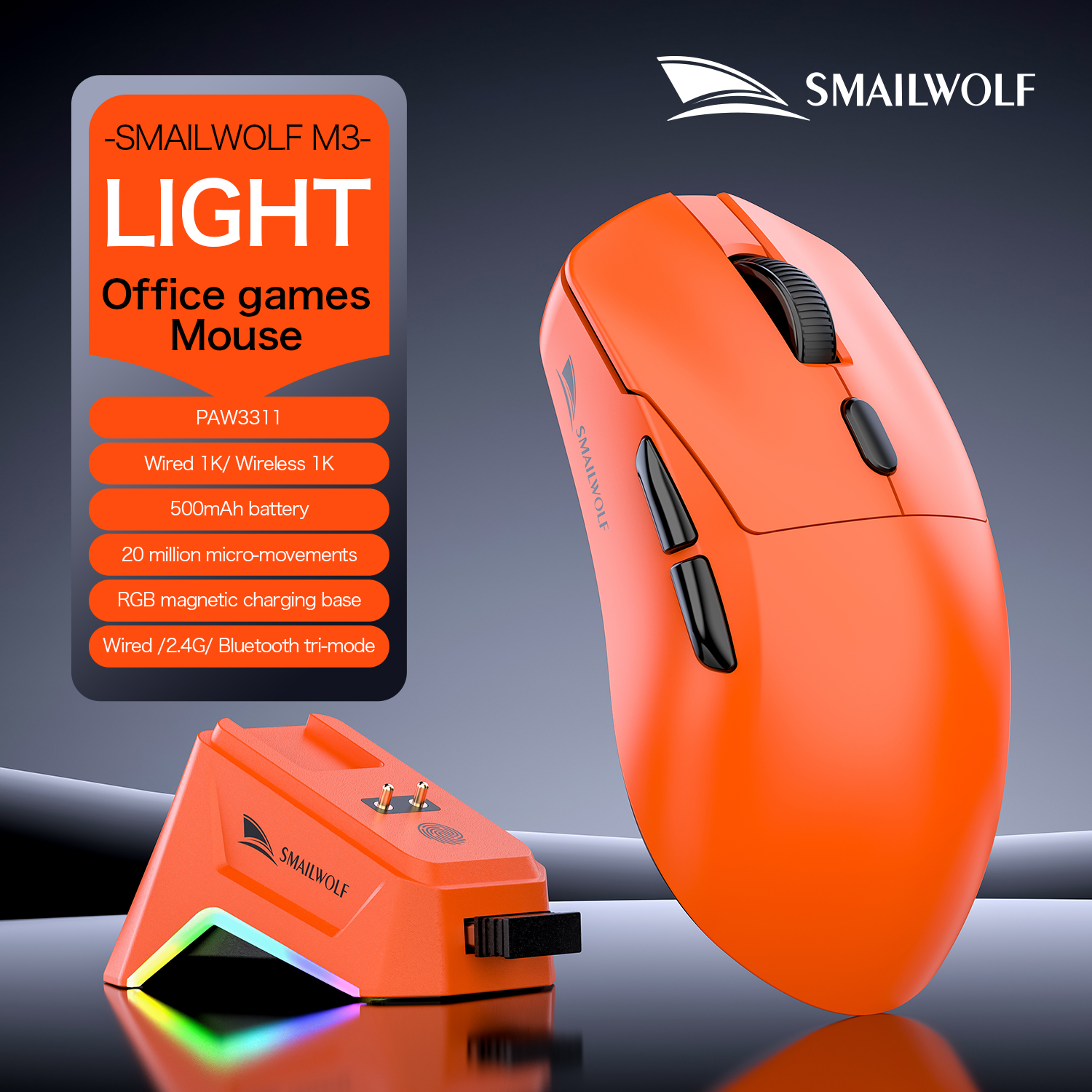 SMAILWOLF M3pro Bluetooth wireless gaming mouse PAW3311 lightweight notebook e-sports wire