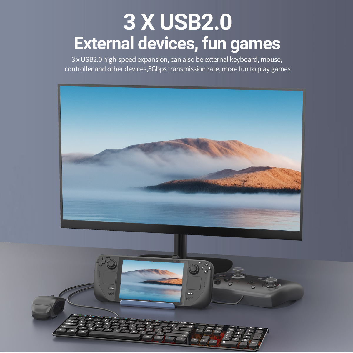 5 In 1 USB-C Game Hub Type-C Docking Station 4K HDMI 100W PD Fast Char — photo 2