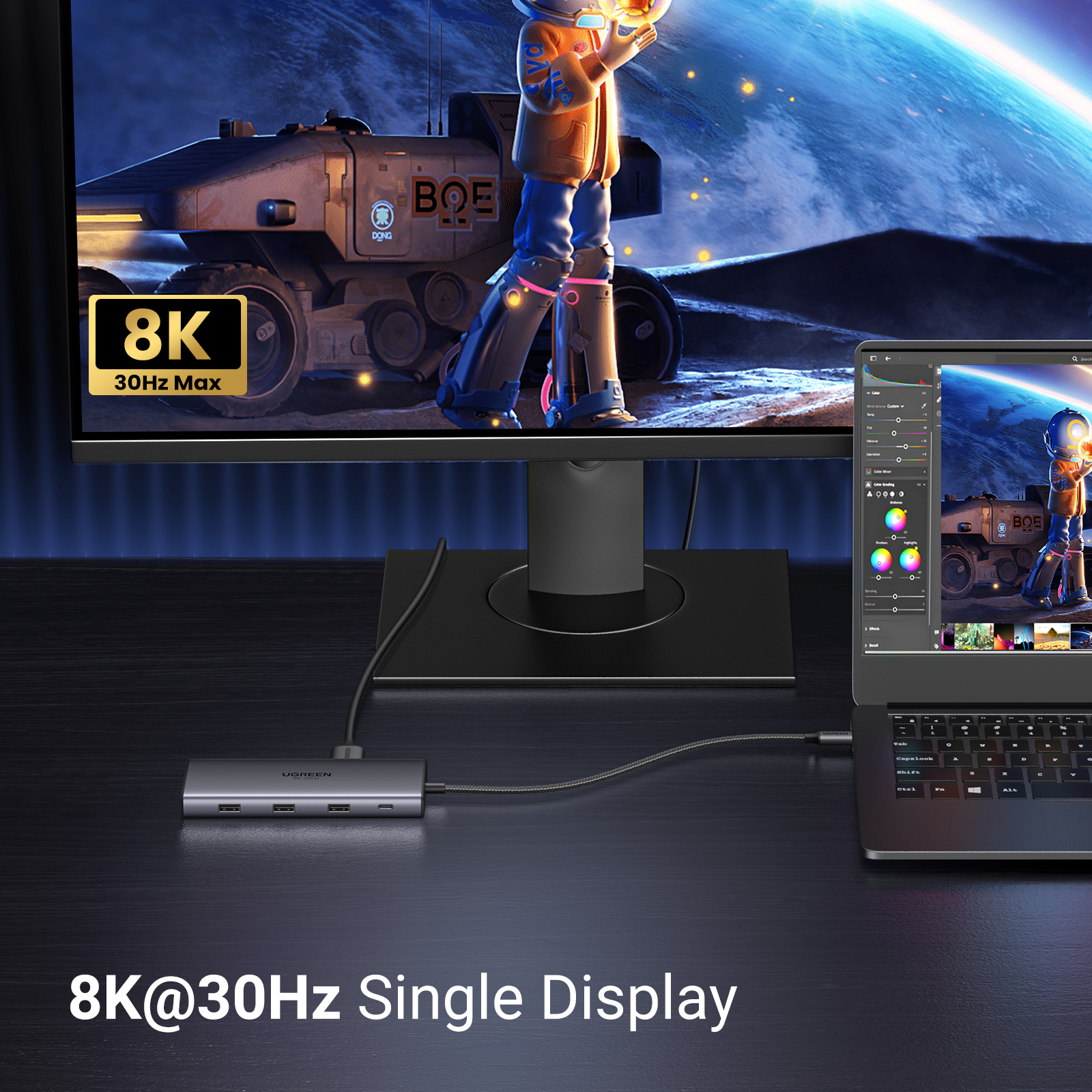UGREEN Dual HDMI USB-C HUB 8K 4K HDMI Adapter 10 in 1 Splitter with RJ — photo 3